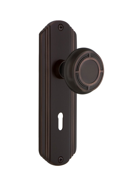 Nostalgic Warehouse - Deco Plate with Keyhole Passage Mission Door Knob in Timeless Bronze - DECMIS - 707904 - 2 3/8" Backset
