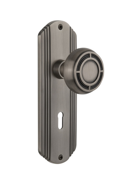 Nostalgic Warehouse - Deco Plate with Keyhole Passage Mission Door Knob in Antique Pewter - DECMIS - 710467 - 2 3/4" Backset