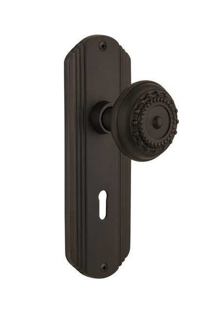 Nostalgic Warehouse - Deco Plate Interior Mortise Meadows Door Knob in Oil-Rubbed Bronze - DECMEA - 706393 - 2 1/4" Backset