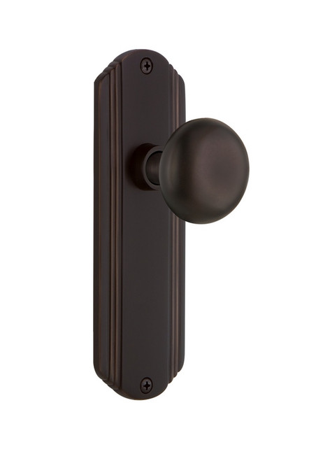 Nostalgic Warehouse - Deco Plate Passage New York Door Knob in Timeless Bronze - DECNYK - 708800 - 2 3/4" Backset