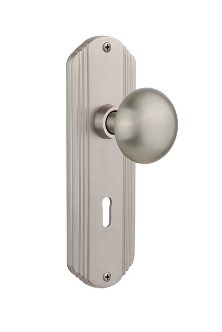 Nostalgic Warehouse - Deco Plate with Keyhole Double Dummy New York Door Knob in Satin Nickel - DECNYK - 706172