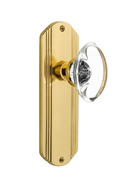 Nostalgic Warehouse - Deco Plate Passage Oval Clear Crystal Glass Door Knob in Unlacquered Brass - DECOCC - 708809 - 2 3/4" Backset