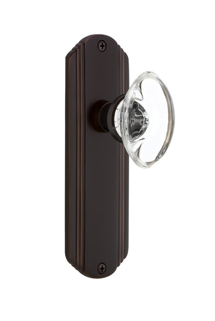 Nostalgic Warehouse - Deco Plate Privacy Oval Clear Crystal Glass Door Knob in Timeless Bronze - DECOCC - 702465 - 2 3/8" Backset