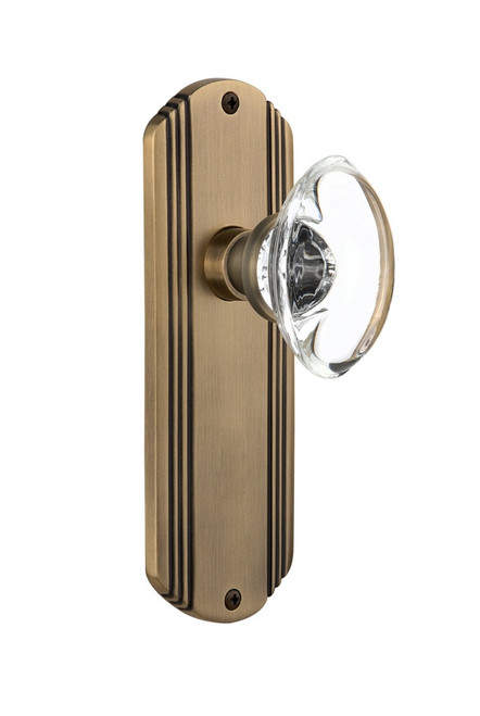 Nostalgic Warehouse - Deco Plate Single Dummy Oval Clear Crystal Glass Door Knob in Antique Brass - DECOCC - 706634
