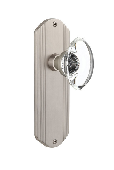 Nostalgic Warehouse - Deco Plate Single Dummy Oval Clear Crystal Glass Door Knob in Satin Nickel - DECOCC - 706639