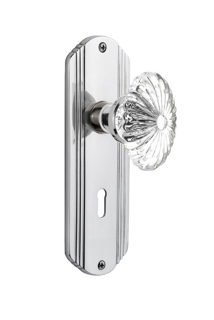 Nostalgic Warehouse - Deco Plate Passage Oval Fluted Crystal Glass Door Knob in Bright Chrome - DECOFC - 708812 - 2 3/4" Backset