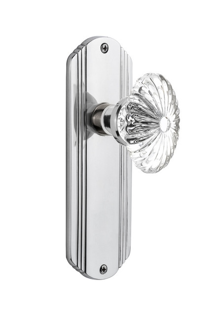 Nostalgic Warehouse - Deco Plate Single Dummy Oval Fluted Crystal Glass Door Knob in Bright Chrome - DECOFC - 706685
