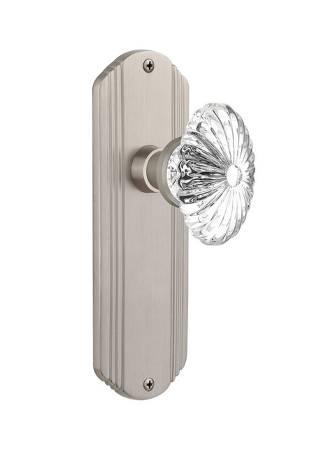Nostalgic Warehouse - Deco Plate Single Dummy Oval Fluted Crystal Glass Door Knob in Satin Nickel - DECOFC - 706688
