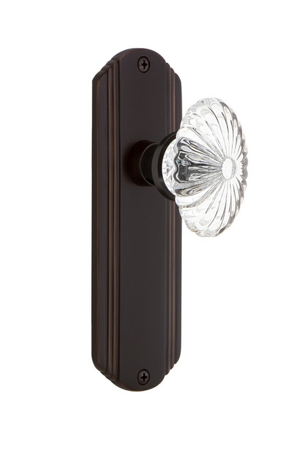 Nostalgic Warehouse - Deco Plate Double Dummy Oval Fluted Crystal Glass Door Knob in Timeless Bronze - DECOFC - 700814