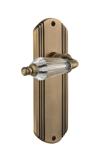 Nostalgic Warehouse - Deco Plate Passage Parlor Lever in Antique Brass - DECPRL - 706003 - 2 3/8" Backset
