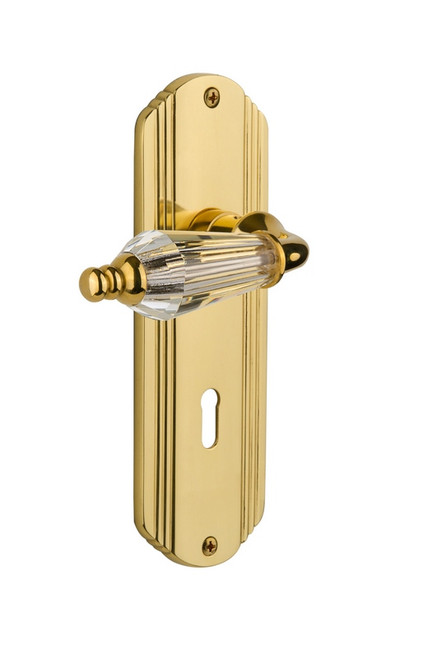 Nostalgic Warehouse - Deco Plate with Keyhole Passage Parlor Lever in Unlacquered Brass - DECPRL - 706014 - 2 3/8" Backset