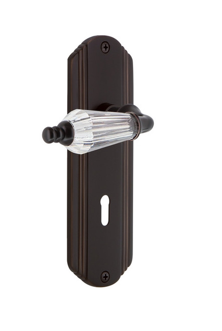 Nostalgic Warehouse - Deco Plate with Keyhole Passage Parlor Lever in Timeless Bronze - DECPRL - 710556 - 2 3/4" Backset