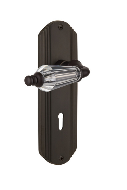 Nostalgic Warehouse - Deco Plate with Keyhole Passage Parlor Lever in Oil-Rubbed Bronze - DECPRL - 710545 - 2 3/4" Backset