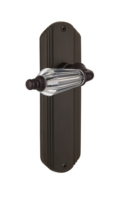 Nostalgic Warehouse - Deco Plate Privacy Parlor Lever in Oil-Rubbed Bronze - DECPRL - 706018 - 2 3/8" Backset