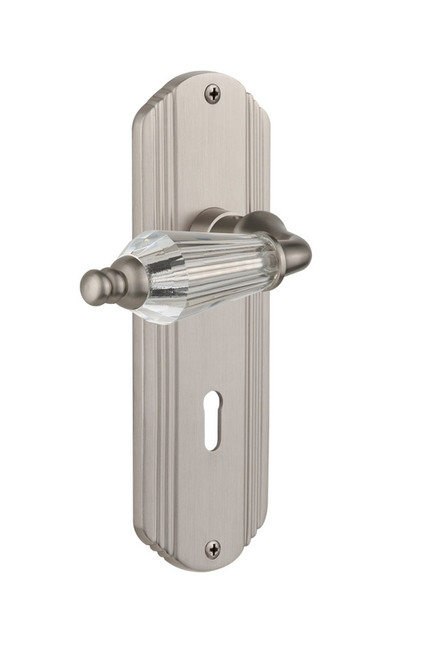 Nostalgic Warehouse - Deco Plate with Keyhole Privacy Parlor Lever in Satin Nickel - DECPRL - 718171 - 2 3/4" Backset