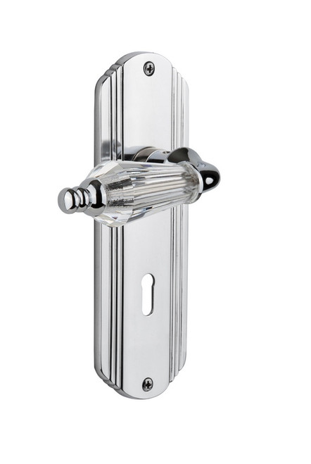 Nostalgic Warehouse - Deco Plate Interior Mortise Parlor Lever in Bright Chrome - DECPRL - 714468 - 2 1/4" Backset