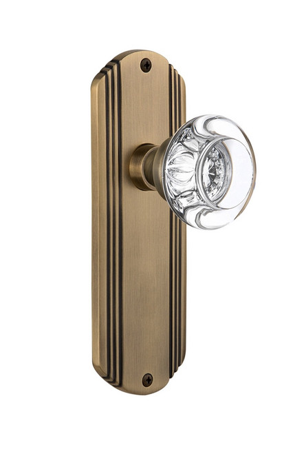 Nostalgic Warehouse - Deco Plate Single Dummy Round Clear Crystal Glass Door Knob in Antique Brass - DECRCC - 706771