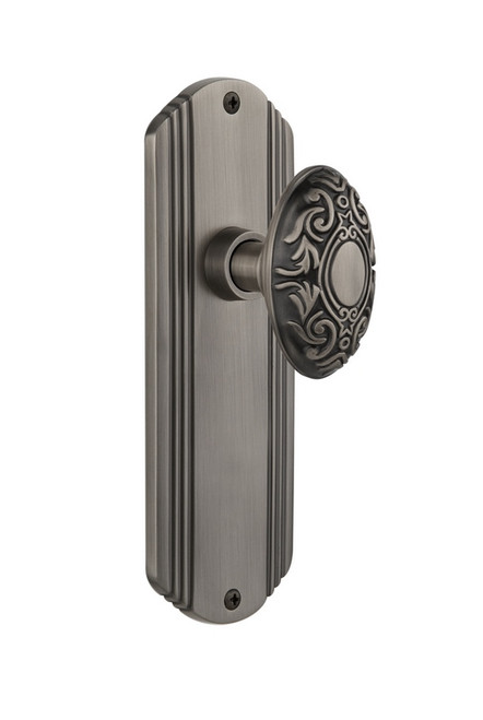 Nostalgic Warehouse - Deco Plate Passage Victorian Door Knob in Antique Pewter - DECVIC - 708843 - 2 3/4" Backset