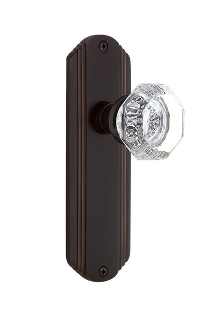 Nostalgic Warehouse - Deco Plate Passage Waldorf Door Knob in Timeless Bronze - DECWAL - 708855 - 2 3/4" Backset