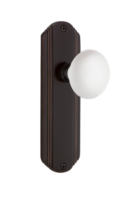Nostalgic Warehouse - Deco Plate Single Dummy White Porcelain Door Knob in Timeless Bronze - DECWHI - 700549