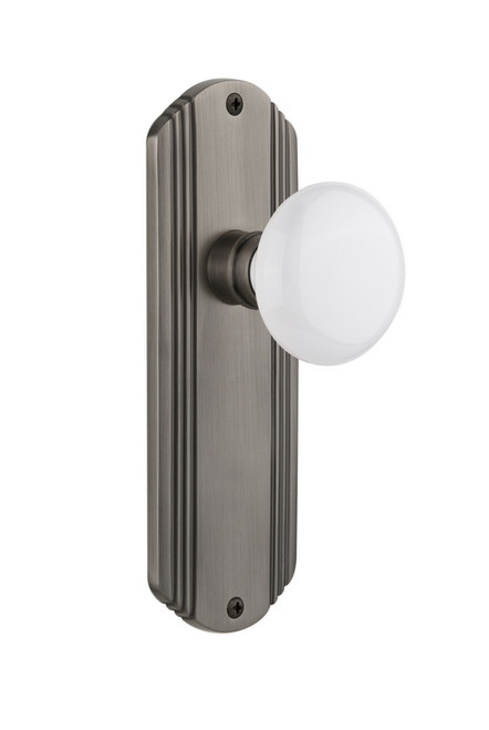 Nostalgic Warehouse - Deco Plate Single Dummy White Porcelain Door Knob in Antique Pewter - DECWHI - 706200