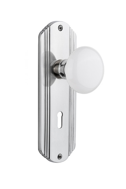 Nostalgic Warehouse - Deco Plate with Keyhole Single Dummy White Porcelain Door Knob in Bright Chrome - DECWHI - 702164