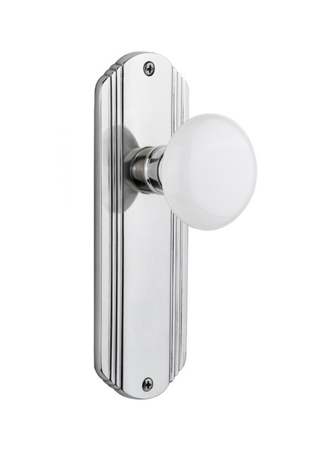 Nostalgic Warehouse - Deco Plate Double Dummy White Porcelain Door Knob in Bright Chrome - DECWHI - 706213