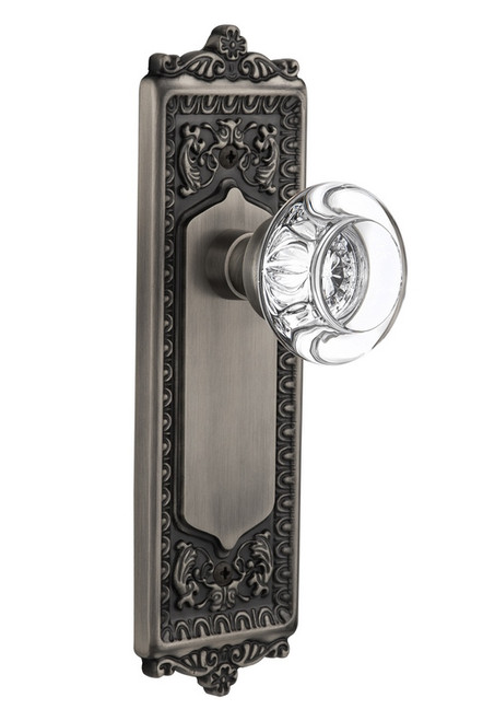 Nostalgic Warehouse - Egg & Dart Plate Double Dummy Round Clear Crystal Glass Door Knob in Antique Pewter - EADRCC - 712400