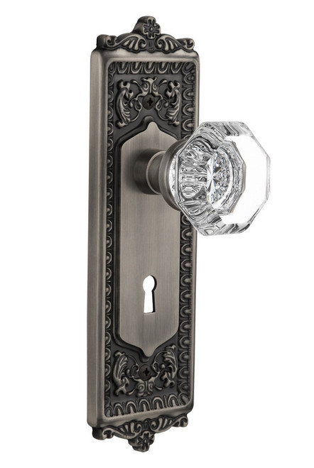 Nostalgic Warehouse - Egg & Dart Plate Interior Mortise Waldorf Door Knob in Antique Pewter - EADWAL - 704862 - 2 1/4" Backset