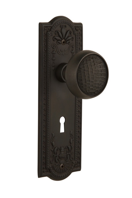 Nostalgic Warehouse - Meadows Plate Interior Mortise Craftsman Door Knob in Oil-Rubbed Bronze - MEACRA - 716584 - 2 1/4" Backset