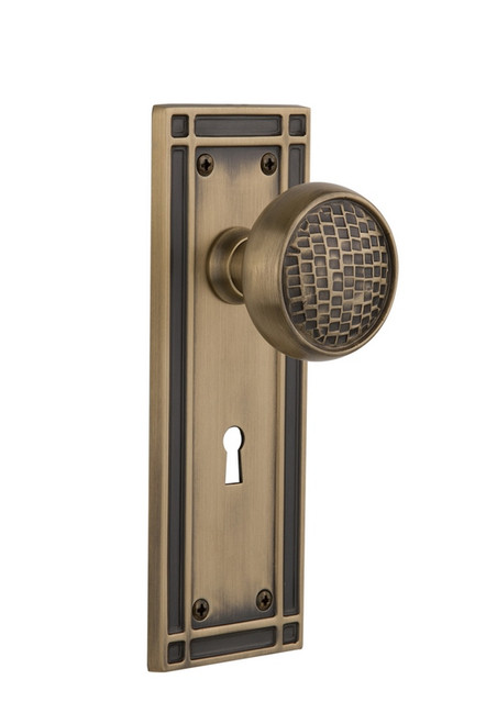 Nostalgic Warehouse - Mission Plate Interior Mortise Craftsman Door Knob in Antique Brass - MISCRA - 716374 - 2 1/4" Backset