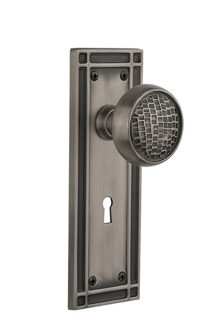 Nostalgic Warehouse - Mission Plate Interior Mortise Craftsman Door Knob in Antique Pewter - MISCRA - 716375 - 2 1/4" Backset