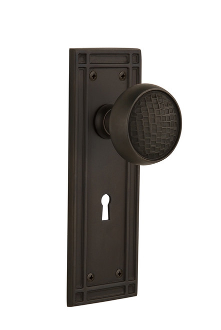 Nostalgic Warehouse - Mission Plate Interior Mortise Craftsman Door Knob in Oil-Rubbed Bronze - MISCRA - 716376 - 2 1/4" Backset