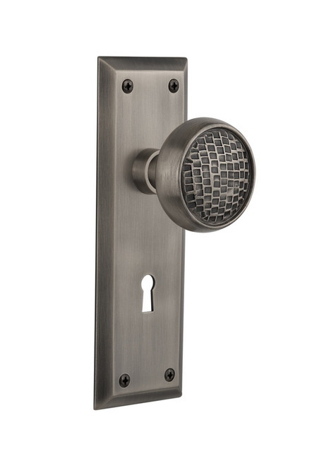 Nostalgic Warehouse - New York Plate Interior Mortise Craftsman Door Knob in Antique Pewter - NYKCRA - 716587 - 2 1/4" Backset