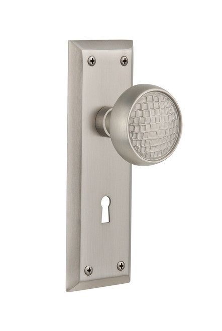 Nostalgic Warehouse - New York Plate Interior Mortise Craftsman Door Knob in Satin Nickel - NYKCRA - 716589 - 2 1/4" Backset