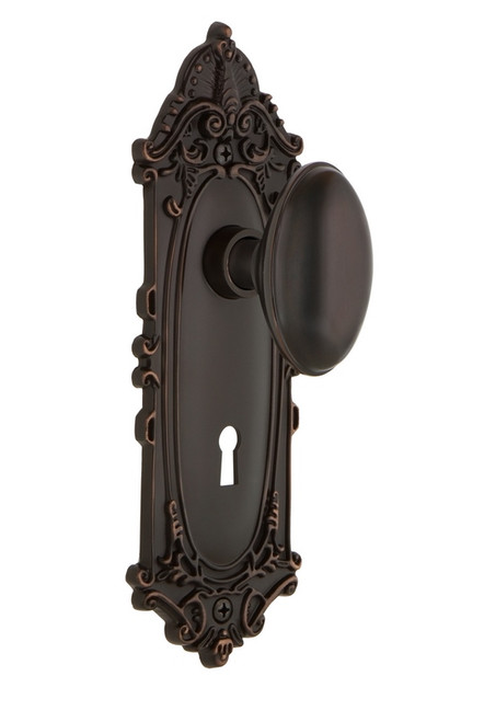 Nostalgic Warehouse - Victorian Plate with Keyhole Privacy Homestead Door Knob in Timeless Bronze - VICHOM - 718904 - 2 3/4" Backset