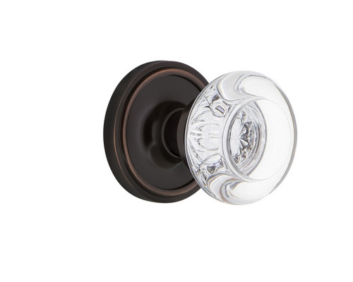 Nostalgic Warehouse - Classic Rosette Privacy Round Clear Crystal Glass Door Knob in Timeless Bronze - CLARCC - 701587 - 2 3/8" Backset