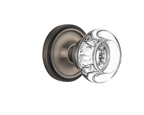 Nostalgic Warehouse - Classic Rosette Privacy Round Clear Crystal Glass Door Knob in Antique Pewter - CLARCC - 712489 - 2 3/8" Backset