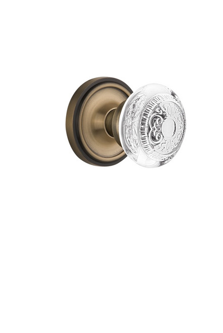 Nostalgic Warehouse - Classic Rosette Interior Mortise Crystal Egg & Dart Knob in Antique Brass - CLACED - 751625 - 2 1/4" Backset