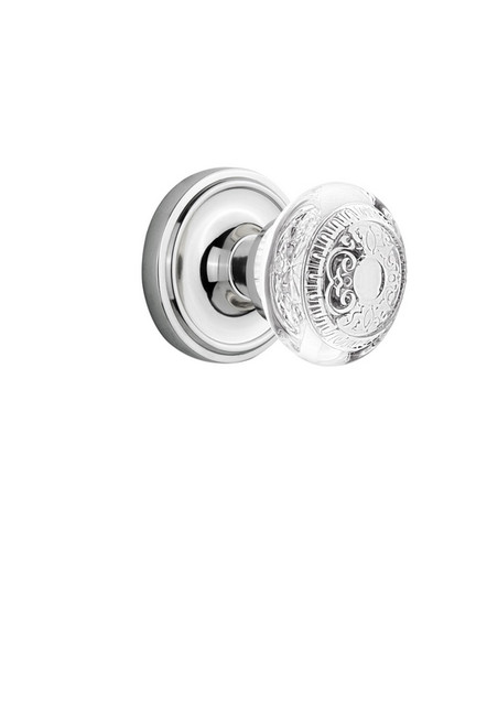 Nostalgic Warehouse - Classic Rosette Interior Mortise Crystal Egg & Dart Knob in Bright Chrome - CLACED - 751627 - 2 1/4" Backset