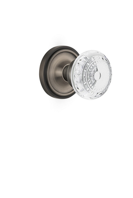 Nostalgic Warehouse - Classic Rosette Interior Mortise Crystal Meadows Knob in Antique Pewter - CLACME - 751838 - 2 1/4" Backset
