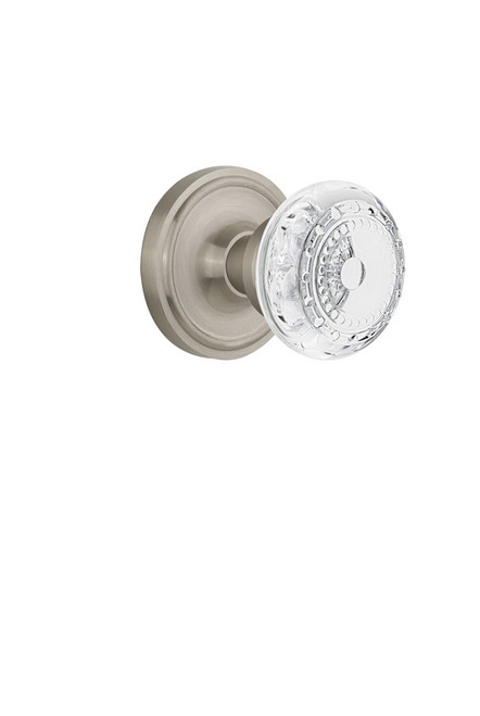 Nostalgic Warehouse - Classic Rosette Interior Mortise Crystal Meadows Knob in Satin Nickel - CLACME - 751837 - 2 1/4" Backset