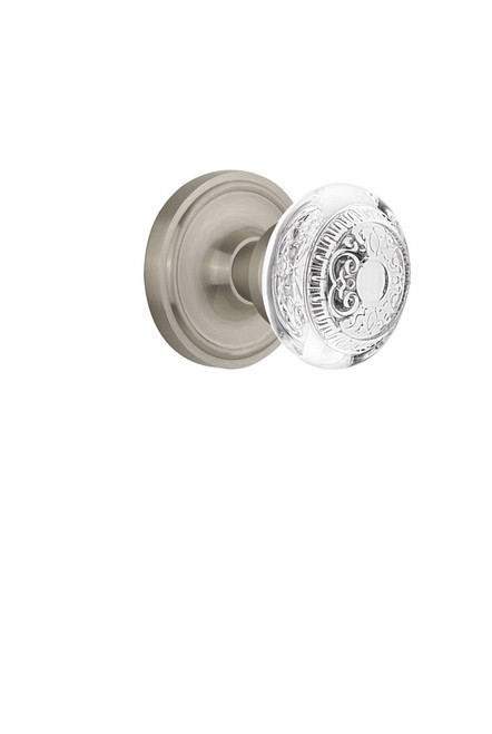 Nostalgic Warehouse - Classic Rosette Passage Crystal Egg & Dart Knob in Satin Nickel - CLACED - 750097 - 2 3/8" Backset