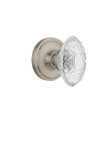 Nostalgic Warehouse - Classic Rosette Passage Crystal Victorian Knob in Satin Nickel - CLACVI - 753988 - 2 3/8" Backset