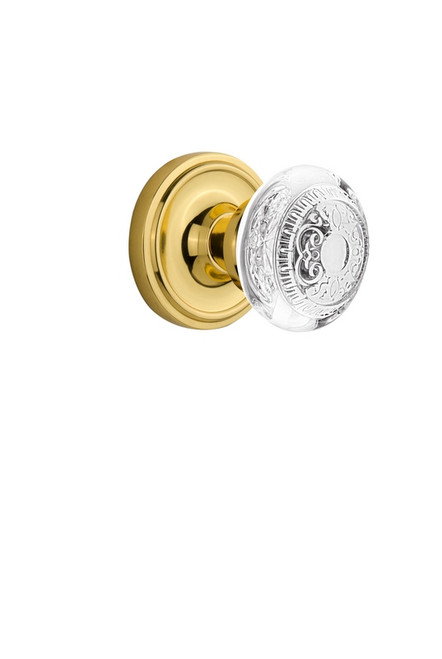 Nostalgic Warehouse - Classic Rosette Privacy Crystal Egg & Dart Knob in Unlacquered Brass - CLACED - 751035 - 2 3/8" Backset