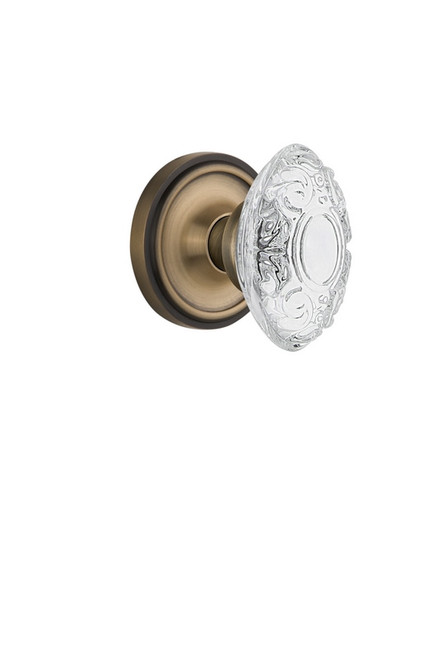 Nostalgic Warehouse - Classic Rosette Privacy Crystal Victorian Knob in Antique Brass - CLACVI - 753619 - 2 3/4" Backset