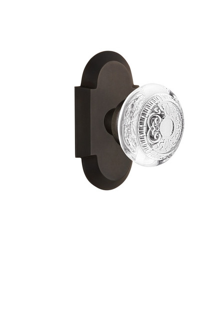 Nostalgic Warehouse - Cottage Plate Passage Crystal Egg & Dart Knob in Oil-Rubbed Bronze - COTCED - 750127 - 2 3/8" Backset