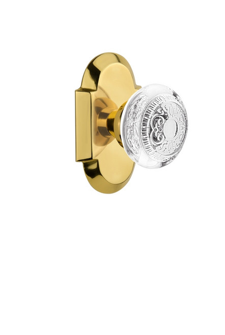 Nostalgic Warehouse - Cottage Plate Passage Crystal Egg & Dart Knob in Polished Brass - COTCED - 750128 - 2 3/8" Backset