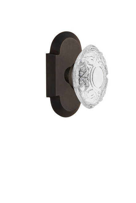 Nostalgic Warehouse - Cottage Plate Privacy Crystal Victorian Knob in Oil-Rubbed Bronze - COTCVI - 754890 - 2 3/8" Backset