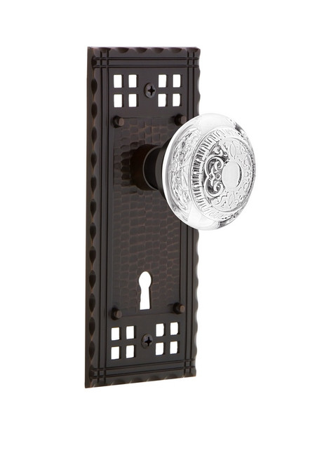 Nostalgic Warehouse - Craftsman Plate Interior Mortise Crystal Egg & Dart Knob in Timeless Bronze - CRACED - 751637 - 2 1/4" Backset